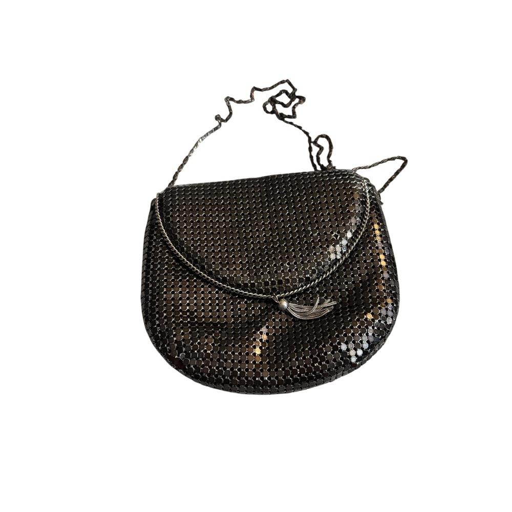 Vintage Goldco Gunmetal Grey Metal Mesh Crossbody Bag Tassel Evening Clutch